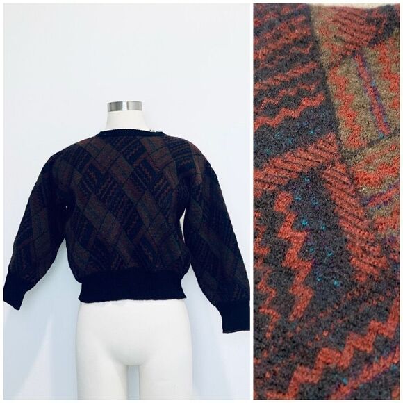 Vintage Bellissimo Geo Sweater S Small M Grunge Boyfriend Dad Grandpa - Picture 1 of 8